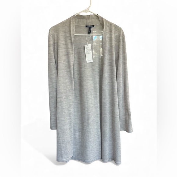 Eileen Fisher Sweaters - NWT Eileen Fisher 100%  Fine Merino Wool Long Cardigan Sea Salt Grey - Size M